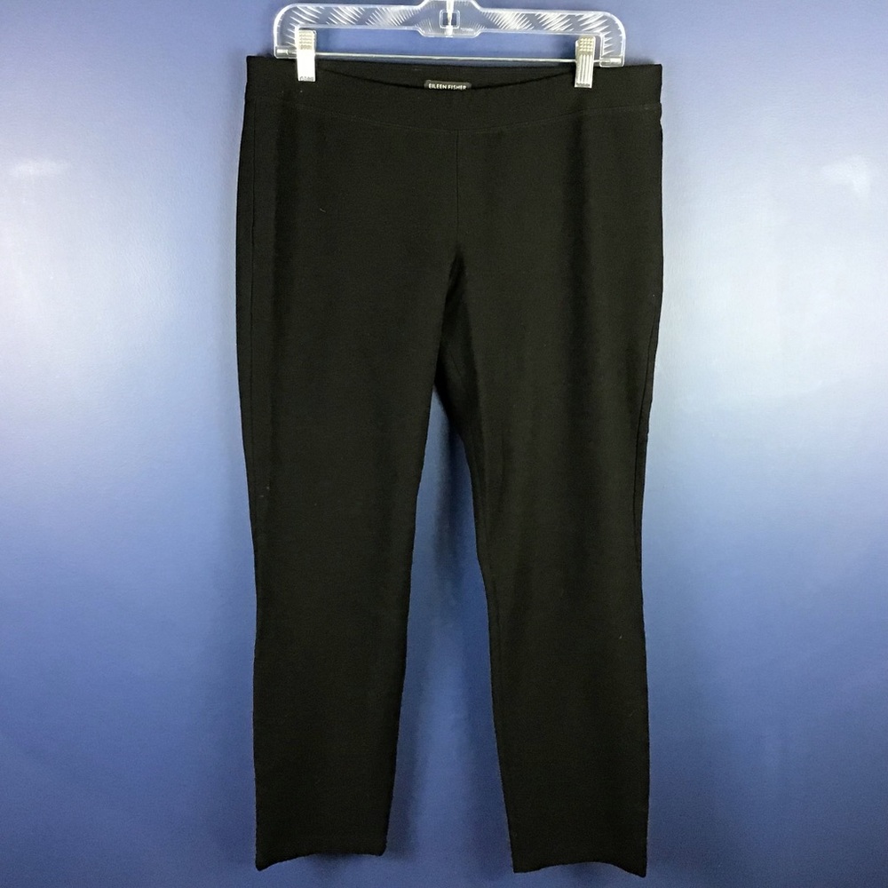 Eileen Fisher Washable Stretch Crepe in Black Slim Straight Pull-on Pants M